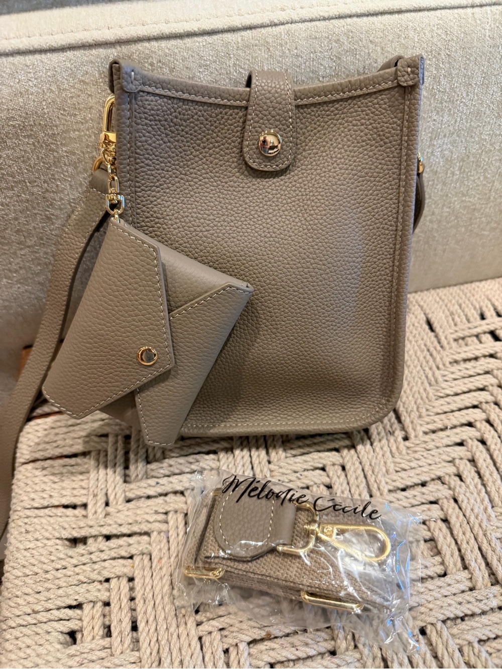 DUYP/Melodie Cecile Florence Taupe Togo Leather Crossbody + Card Case NWOT